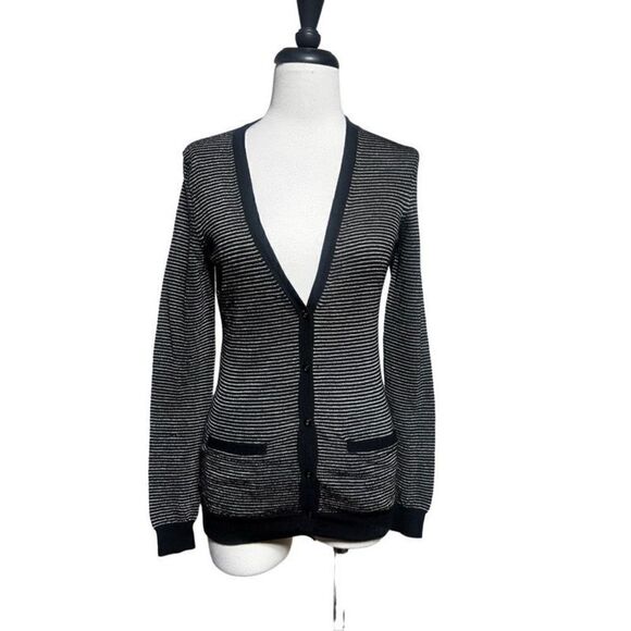 Ann Taylor Long Sleeve Sparkly Striped Cardigan Sweater Size Small - Picture 1 of 4